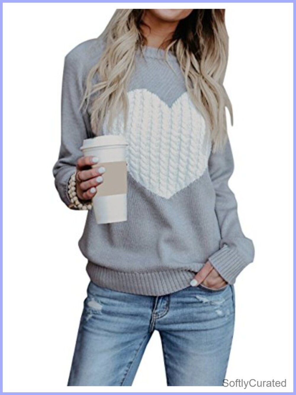 Womens Big Heart Sweater Long Sleeve Crew Neck Loose Pullover